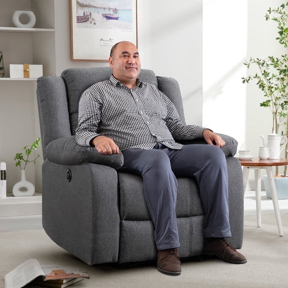 Bonzy Home Power Recliner Chair, Oversized Soft Fabric Power Reclining Chair with Overstuffed Cushion and Backrest & Usb Port for Living Room, Gray