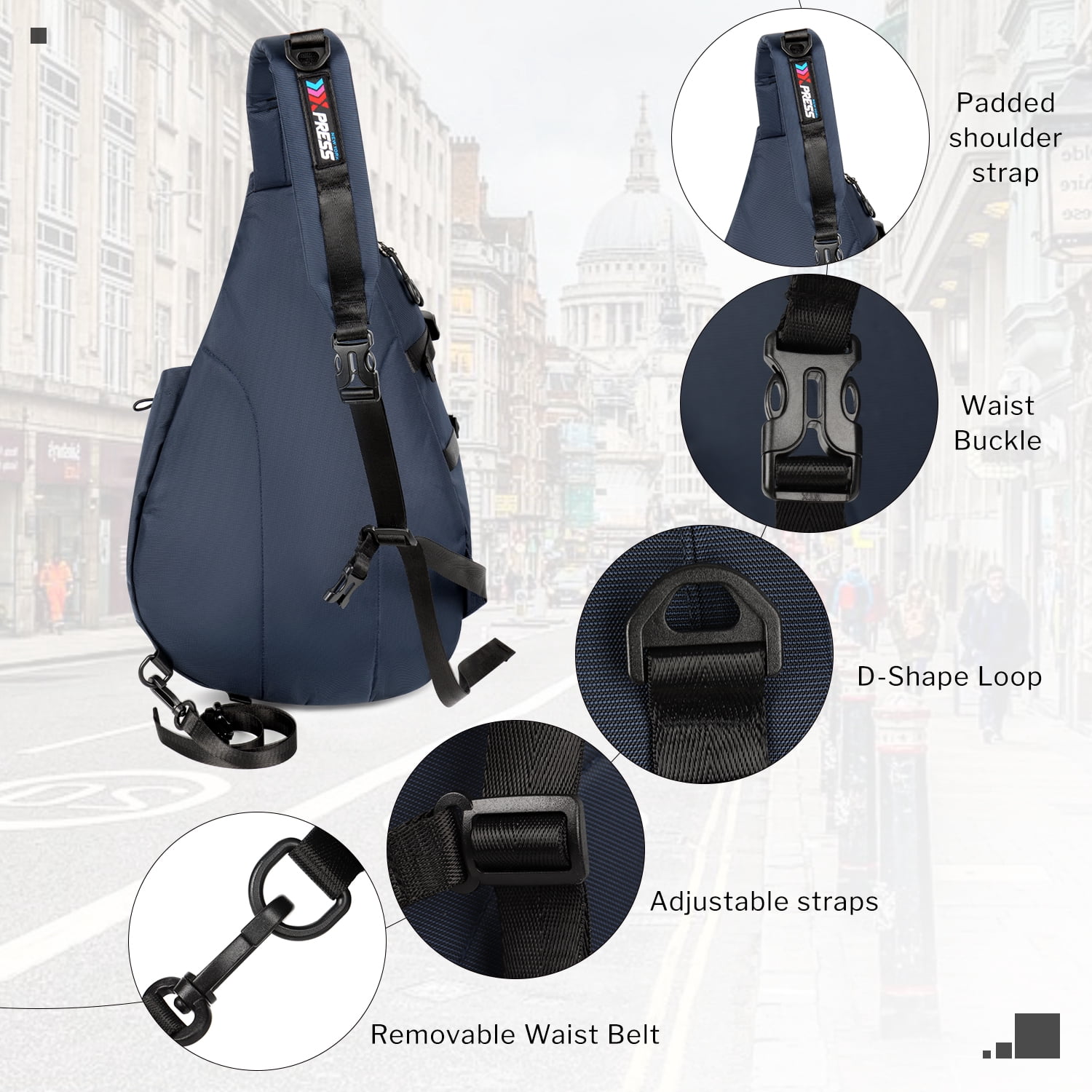 Large Crossbody Sling Bag for Men Waterproof Shoulder Bag One Strap Sling Backpack for Travel,Work,Hiking,Cycling,Daily,602-Navy