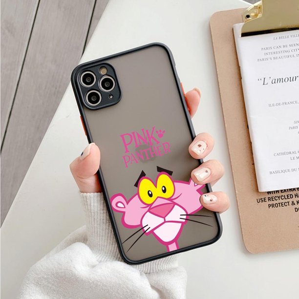 Fundas a prueba de golpes de dibujos animados para iPhone 13, 12, 11, 14 Pro Max, Mini, XR, XS, 7, 8 Plus, silicona transparente mate, divertida Pantera Rosa Fivean unisex