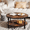 Small 30.5 inch retro color, variant on Round Coffee Table, 30.5" Wood Circle Coffee Table with Sturdy Metal Roman Pillar Legs, 2 Tier Coffee Table with Open Storage, Rustic Center Table with Storage Shelf, Easy Assembly