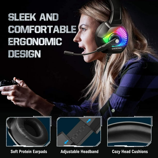 ONIKUMA K6 Gaming Headset with Microphone RGB Light PS4 Headset 7.1 Surround Sound PC Headsets Gaming Headphones for PS4 PC Xbox Nintendo Switch Black Walmart