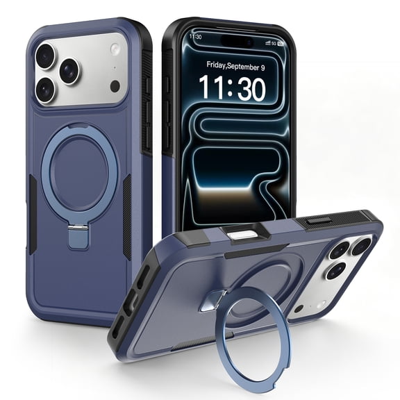 Dteck Magnetic Case for iPhone 17 Pro,Shockproof TPU PC Case Compatible with Mag Safe Ring Holder Kickstand Cover,Darkblue