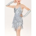 thumbnail image 2 of ranrann Kids Girls Sequins Latin Salsa Tango Ballet Tassel Dress Themed Party Performance Competition Silver 8-10, 2 of 5
