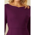 thumbnail image 4 of DARING DIVA Women's 3/4 Sleeve Work Boat Neck Elegant Pencil Sheath Dresses S Purple, 4 of 7