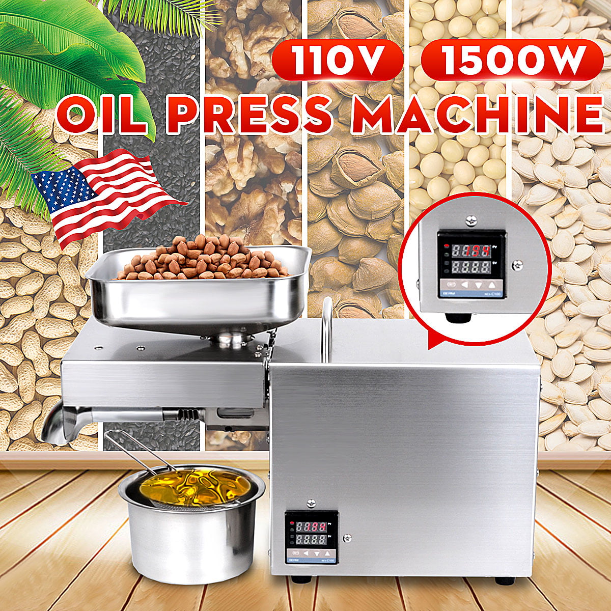 1500W Oil Extractor Auto Nut pitted Olive Oil Expeller Oil Press machine 
