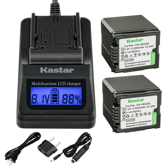 Kastar Fast Charger   VW-VBG260 Battery 2-Pack for Panasonic AG-AC7 AG-AF100 AG-HMC40 AG-HMC80 AG-HMC150 HDC-HS250 HDC-HS300 HDC-HS700 HDC-SD600 HDC-SD700 HDC-SDT750 HDC-TM300 HDC-TM700 SDR-H80 Camera