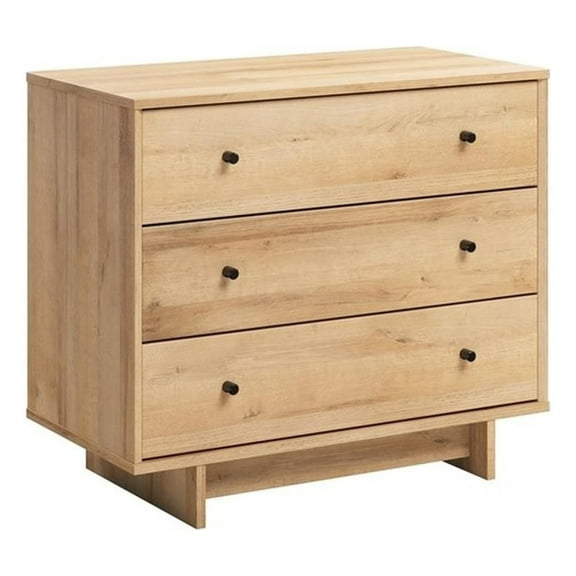 Maklaine 3-Drawer Nightstand in Natural Oak Extra-Wide Bedside Table