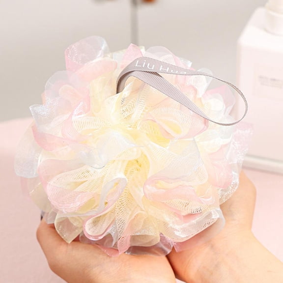 Outoloxit Luxury Colorful Bath Sponge with Hanging Loop, Soft Exfoliating Scrubbing Ball for Rich Lather and Sensitive Skin, 4.7 Inch