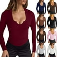 thumbnail image 2 of Fengactive Womens Long Sleeve Tops Scoop Neck V Notch Shirts Low Cut Tshirt Fall Slim Fitted Basic Clothes, 2 of 6