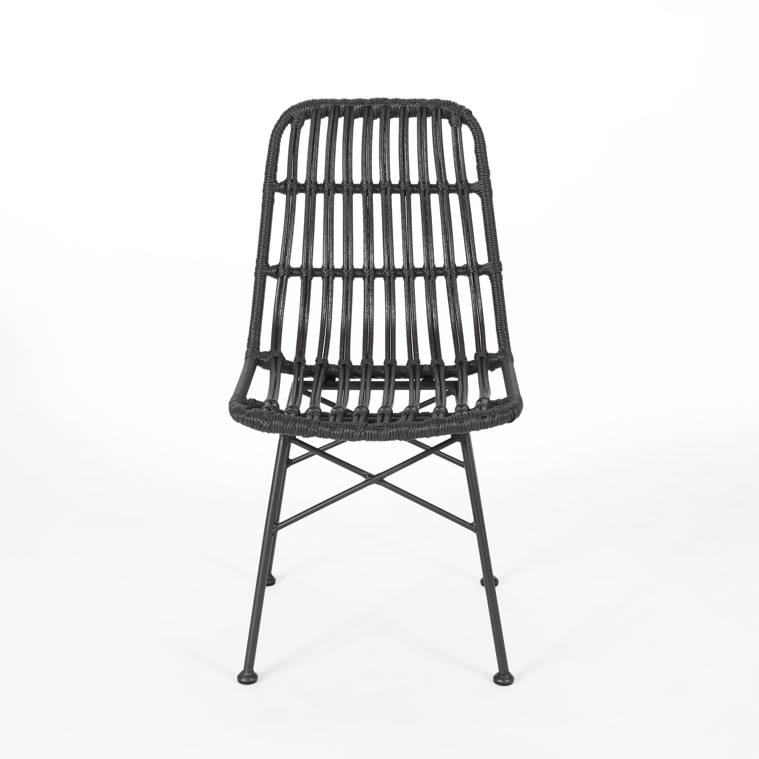 Dimitri Outdoor Wicker Dining Chairs, Set of 2, Gray and Black
