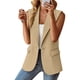 thumbnail image 3 of Chaquetas de traje de Negocios Abrigo sin mangas para mujer Chaqueta de punto de color sólido Chaqueta de punto de solapa informal con bolsillos,blazer moda（Beige， L), 3 of 5