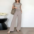 thumbnail image 2 of Conjunto de 2 piezas para mujer: top de punto calado de ganchillo y pantalones anchos, diseño con aberturas, para todas las estaciones - Tallas S/XXL, 2 of 4