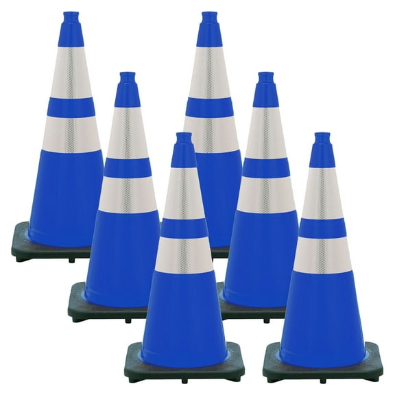28 Inch Traffic Blue Reflective Traffic Cones (6 Pk)