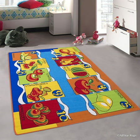 Allstar Kids / Baby Room Area Rug. Fruits and Vegetables. Bright Colorful Vibrant Colors (3' 3