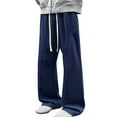 thumbnail image 2 of Fengqque Men's High Waist Elastic Waistband Drawstring Long Pants Trendy Casual Wide Leg Trousers with Pocket Navy XS(XS), 2 of 9