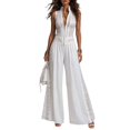 thumbnail image 2 of Dressy Casual Jumpsuits for Women Floral Lace Sleeveless High Neck Zipper Up Wide Leg Pants Jumpsuits, M, 2 of 6