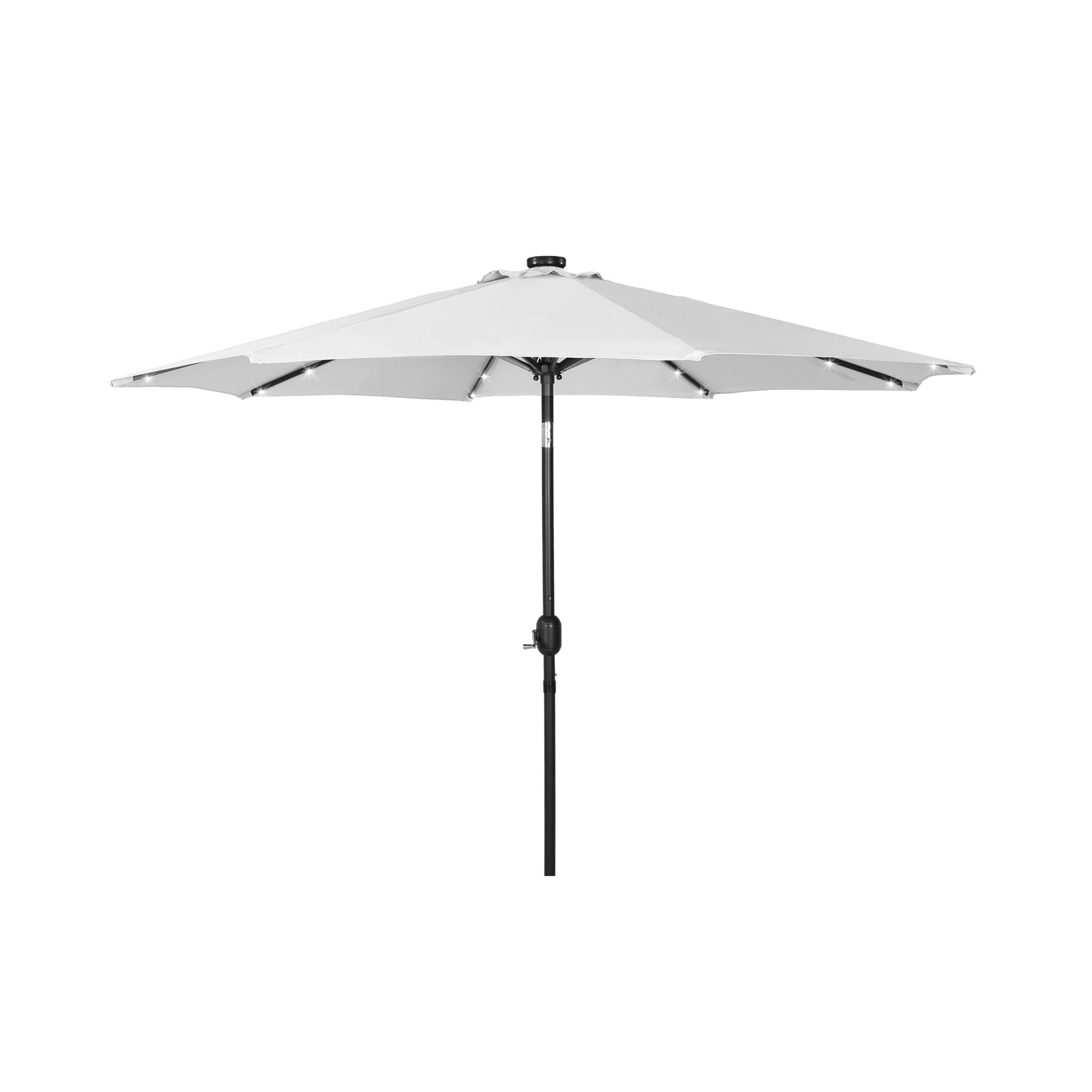 GARDEN 9 Ft Solar LED Patio Umbrella with Black Round Base Weight Included, White
