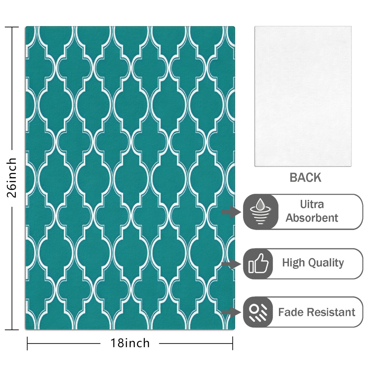 2 Pcs Funny Kitchen Towels,Teal Geometric Quatrefoil Pattern Microfiber Dish Towels,Kitchen Tea Towels,Kitchen Towel Set (18" X 26")
