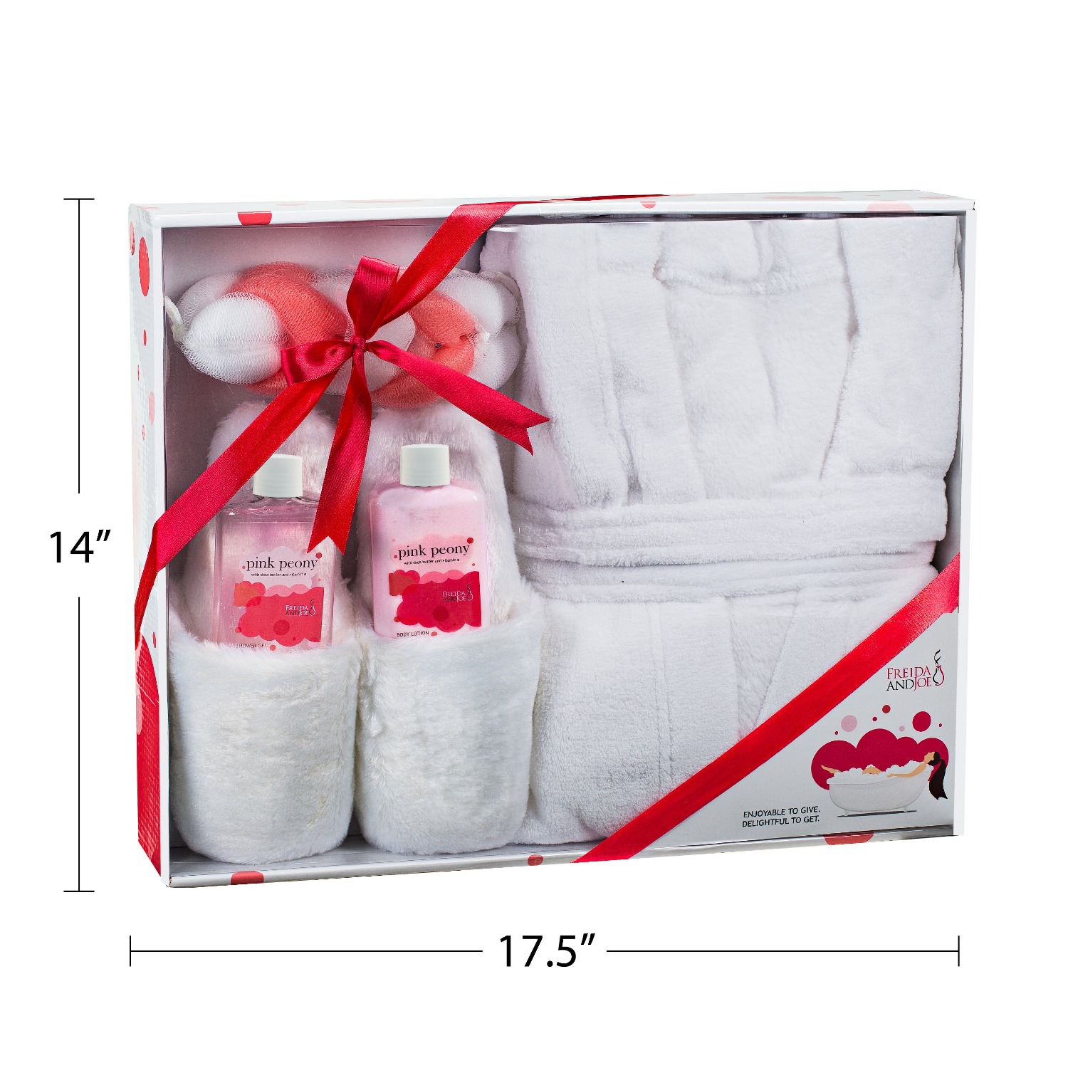 Freida & Joe Gift for Her Pink Peony Scent Home Spa Gift Basket with Luxury Bathrobe & Slipper for Women - image 2 of 5