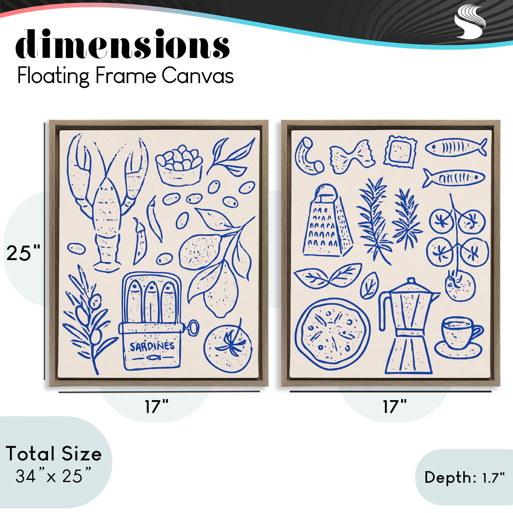 Stupell Industries Mediterranean Kitchen Simplicity 2 Piece Brown Framed Floater Canvas Set, design by Camila Juncos