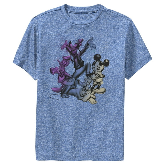 Boy's Mickey & Friends Mickey & Friends Ombre Group  Performance Graphic Tee Royal Blue Heather Large