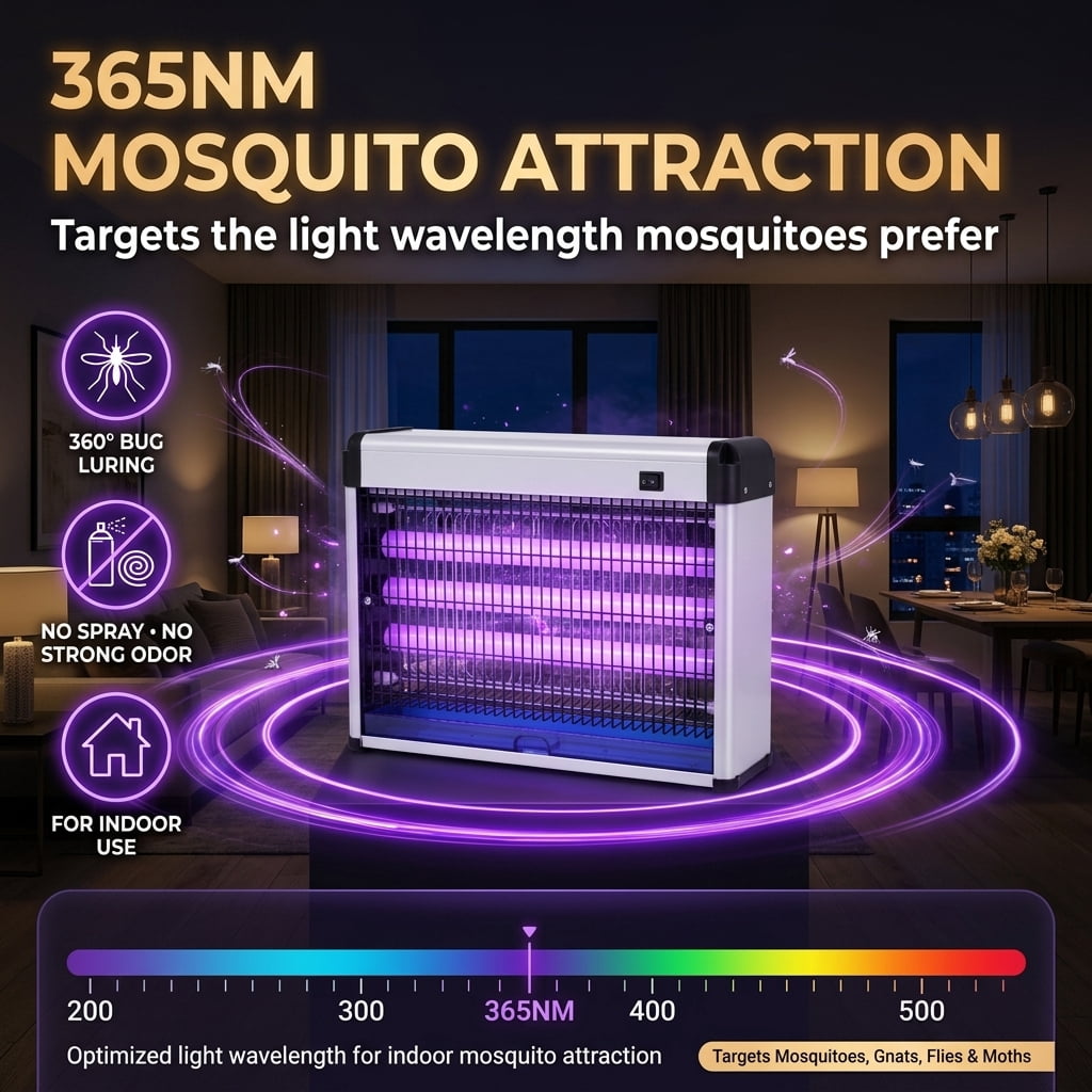 Electric Mosquito Killer 365Nm 4800V, Indoor Bug Zapper And Fly Trap With 300M² Wide Coverage And 360° Bug Control, No Spray No Strong Odor, Protective Outer Grid And Easy-Clean Tray, Targets Mosquit