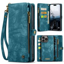Dteck for iPhone 16 Pro Max Case Wallet with Card Holder & Detachable Magnetic Phone Case, Leather All-Round Protection Phone Case with Wrist Strap for Women/Men,Green
