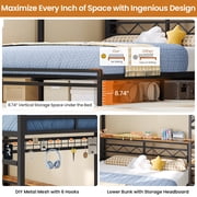 Twin Over Full Bunk Bed with Led Lights and 4 Drawers,L-shaped Bunk Bed with Desk,Metal Bunk Beds with Storage Headboard and Charging Station,Loft Bed with Safety Guardrail and Ladder,Black