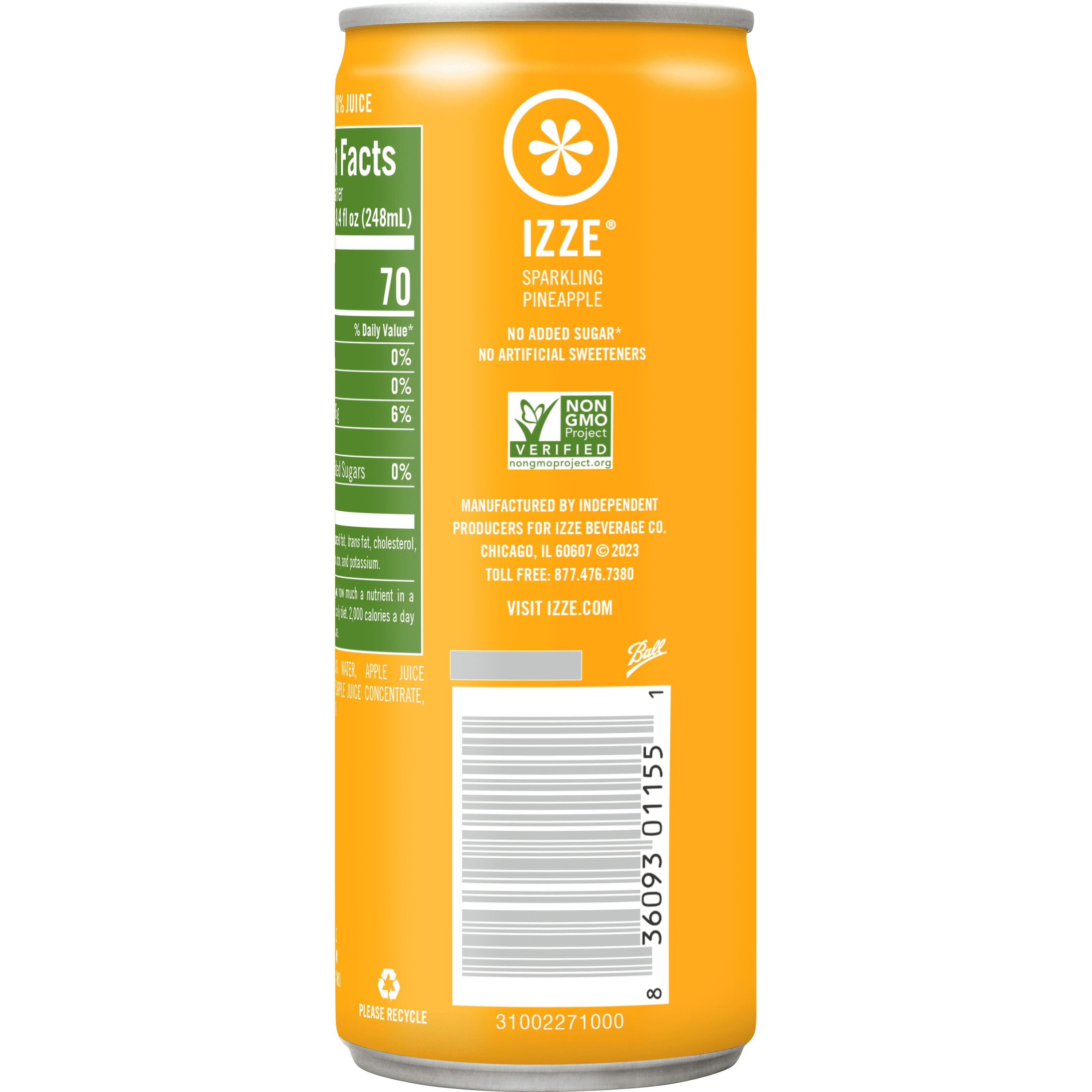 (24 pack) Izze Can Sparkling Juice Pineapple, 8.4 fl oz can