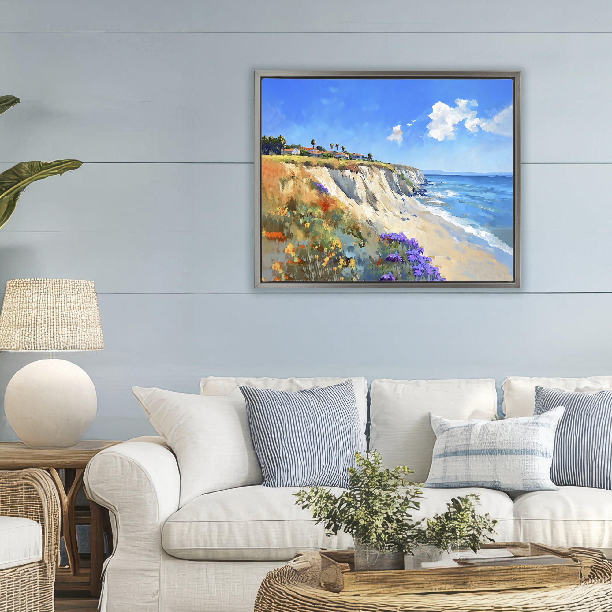 Stupell Industries Coastal Wildflower Field Gray Framed Floater Canvas Wall Art, design by The Prints Vibe