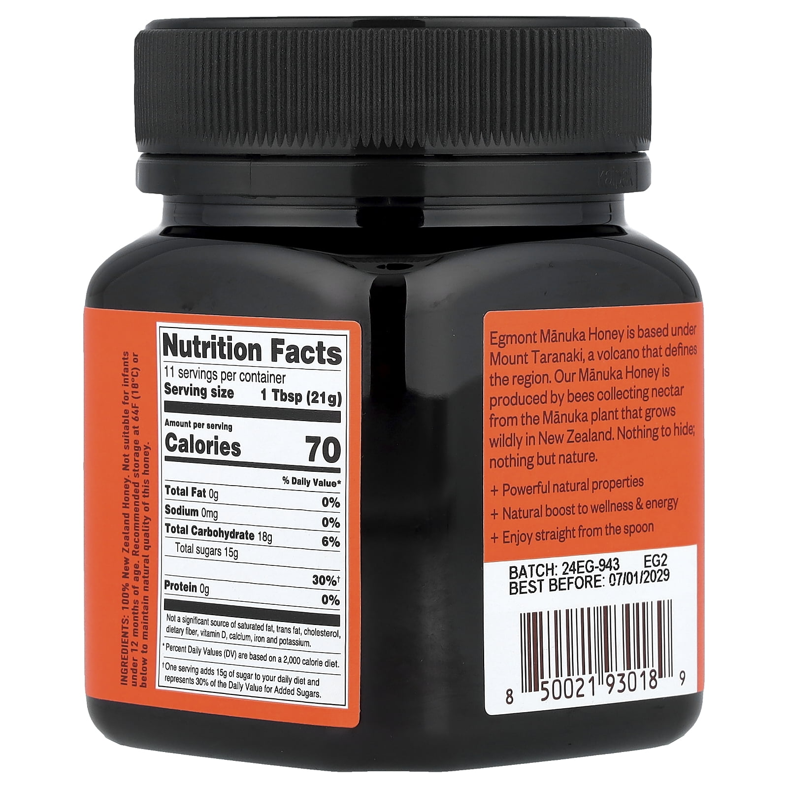 Egmont Honey Manuka Honey, Raw & Unpasteurized, UMF™ 18+,  MGO 700+, 8.8 oz (250 g)
