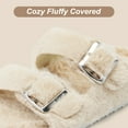 thumbnail image 2 of HARVEST LAND Womens Fuzzy Footbed Sandals Comfort Faux Open Toe Cork Slides Winter House Sandals, 2 of 6