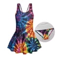 thumbnail image 6 of COEQINE Girls Swim Dress One Piece with Skirt & Liner, Scoop Neck Wide Strap V-Back Swimsuit, Cute Beachwear for Kids Ages 3-4, Polyester Spandex Blend, Colorful Tie-dye, 6 of 8