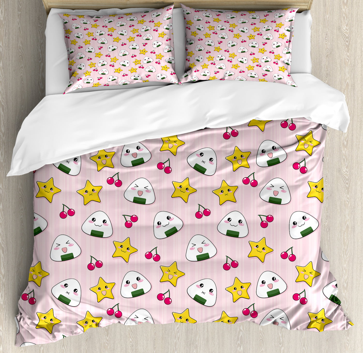 Kids Duvet Cover Set Queen Size, Cute Japanese Food Icons Rice Ball ...