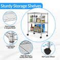 thumbnail image 2 of Dkelincs 3 Tier Adjustable Storage Metal Shelves with Casters and Leveling Feet, NSF Wire Shelving Unit for Kitchen, Silver, 2 of 7