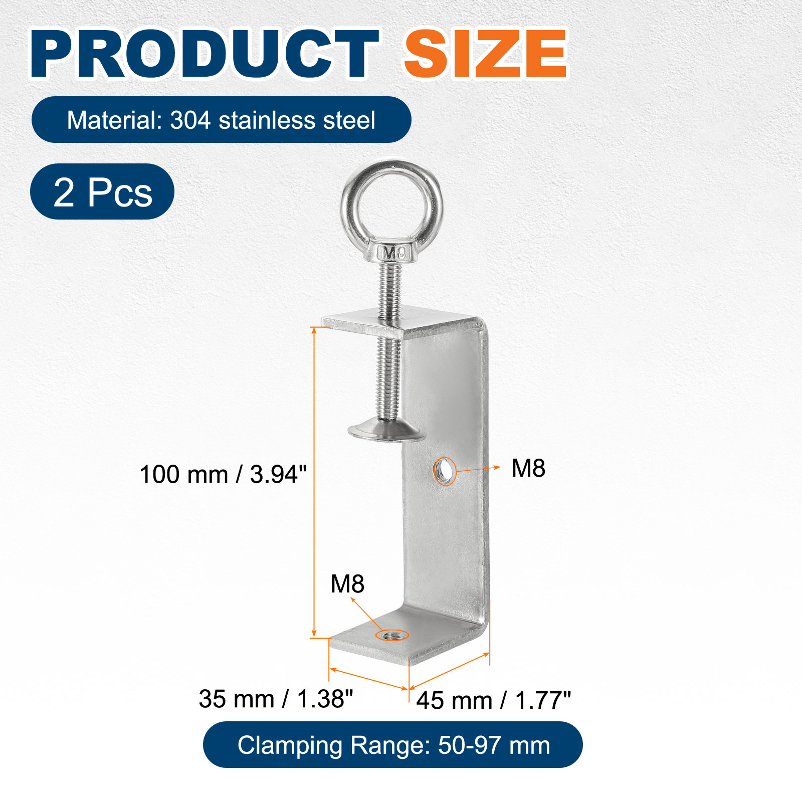 Uxcell2 Pcs Carbon Steel C Clamps 85mm Square Galvanized Mini Tiger Clamp Adjustable Heavy Duty Metal U Clip with Hexagonal Screws for Woodworking Welding Mounting, Blue White