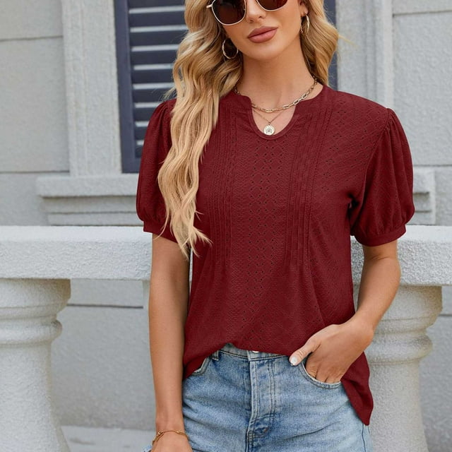 Fankiway T-Shirt Décontracté à Manches Courtes et Col en V pour Femmes, Liquidation