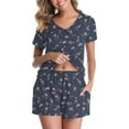 thumbnail image 5 of QATAINLAV 2 Piece Outfits for Women, Short Sleeve V Neck Tees Shirt and Casual Shorts Matching Sets Trendy Printed Pajamas Lounge Set, Dark Gray, M, 5 of 9