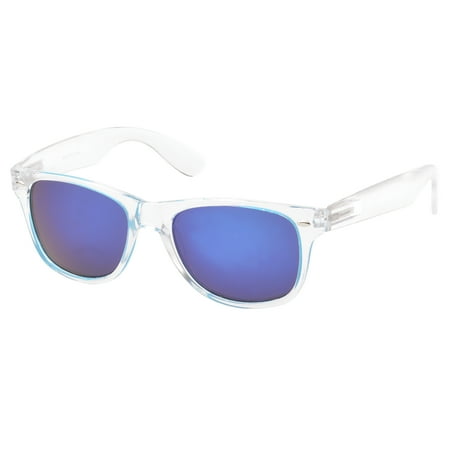 MLC Eyewear 'St. Lucas' Retro Horn Rimmed Fashion Sunglasses in Clear Frame Blue Lenses