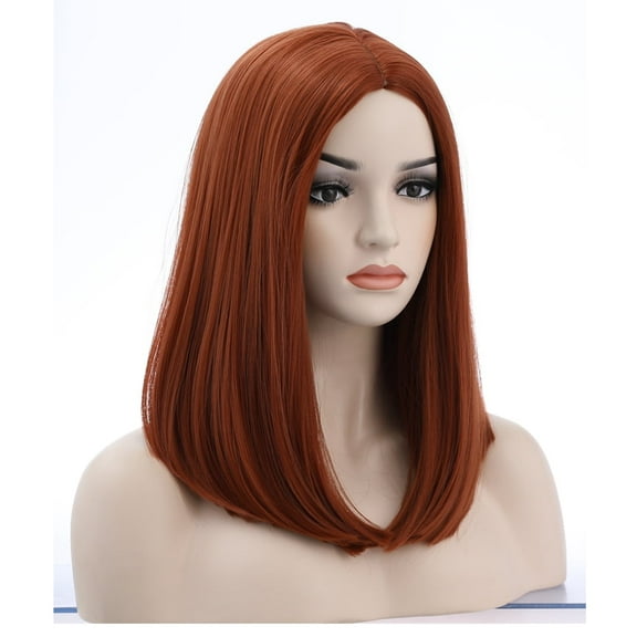 RightOn Dark Orange Wigs Straight Middle Length Wig Middle Part Women's Wig with Wig Cap Included