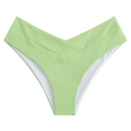 Huowey Women Swimwear V Cut High Waisted Swim Bottom Hipster Ribbed High Cut Bikini Swim Bottom Vacation Beachwear Honeymoon Cruise Trendy Wear