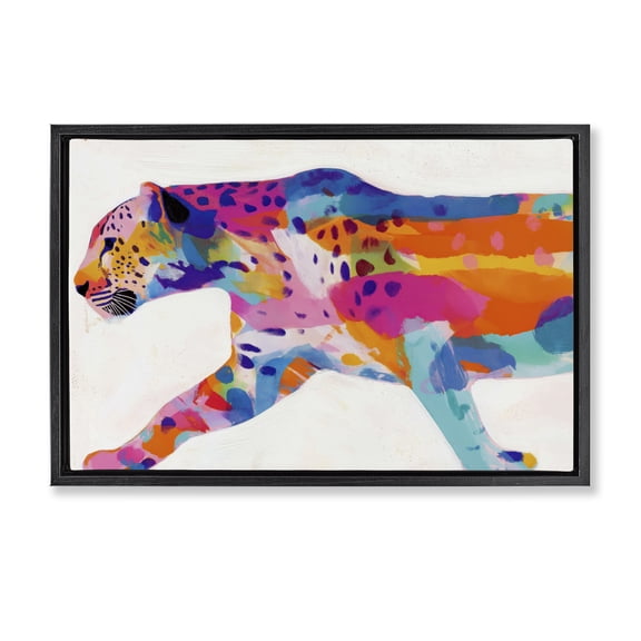 Stupell Industries Modern Vibrant Hued Cheetah In Motion Black Floating Frame Canvas Art, 25 x 17, by Chromatic Storm Studio