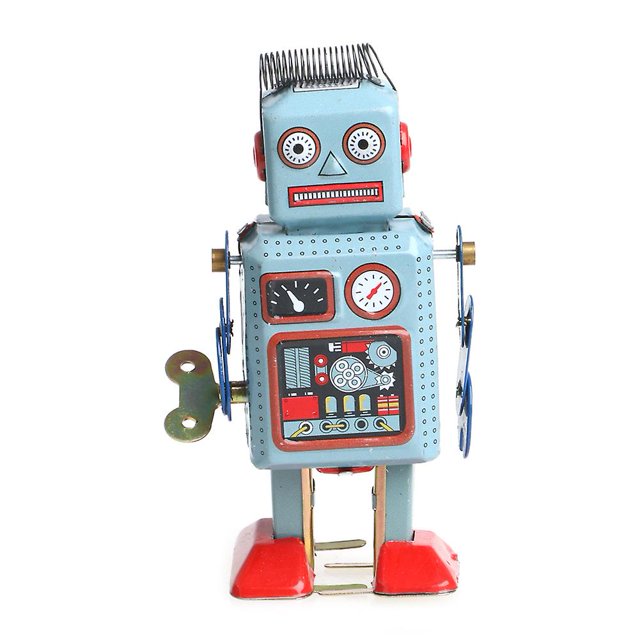 4 white Colección de regalos para niños de juguete de hojalata con Robot que camina con cuerda mecánica Vintage