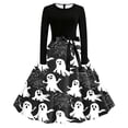 thumbnail image 2 of Karymi Dresses for Women Halloween Print Swing Midi Dress, Solid Crew Neck Long Sleeve Satin Bow Waist Vintage A Line Party Costume Dress Maxi Dresses for Women, 2 of 6