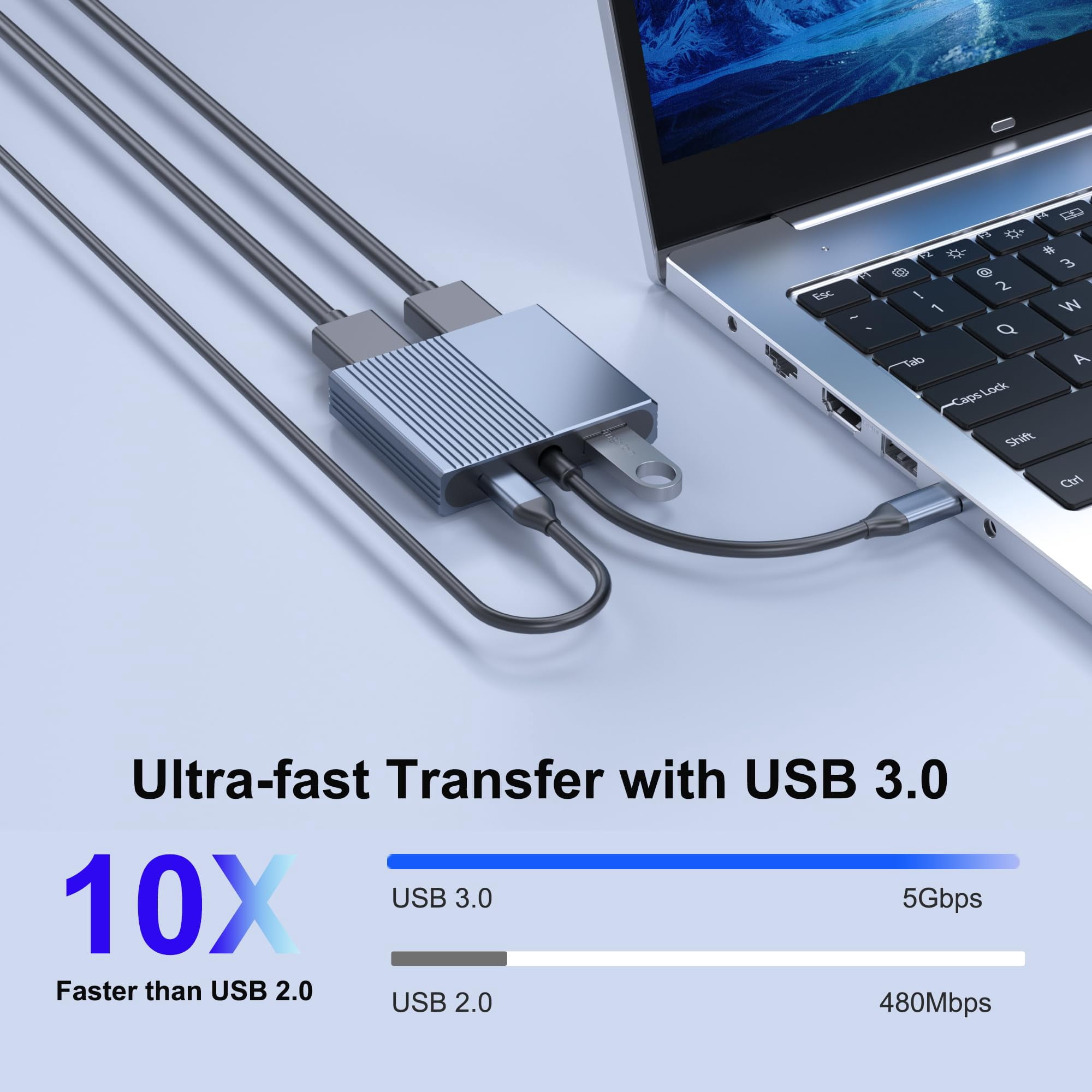 HDMI Splitter for Dual Monitors, Dual HDMI Adapter for 2 Monitors with USB3.0, 100W PD, HDTV Splitter Extended Display, USB C Hub Multiple Port, Laptop Docking Station for Dell/HP/Mac