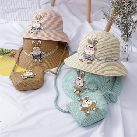 

Hunpta Hats For Kids Children Girl Summer Sunscreen Sunshade Hat Straw Beach Sun Hat + Straw Bag