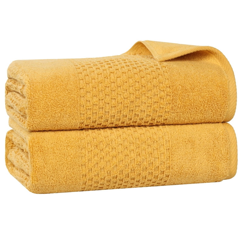 Superior Playa Zero Twist Cotton Solid Waffle Textured Bath Sheets, Set of 2, Gold