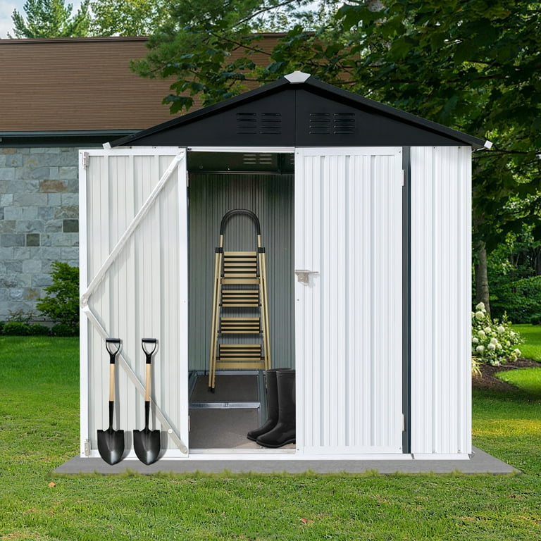 8' x 6' Outdoor Metal Storage Shed, Tools Storage Shed, Galvanized Steel  Garden Shed with Lockable Doors, Outdoor Storage Shed for Backyard, Patio,  Lawn, D9181 