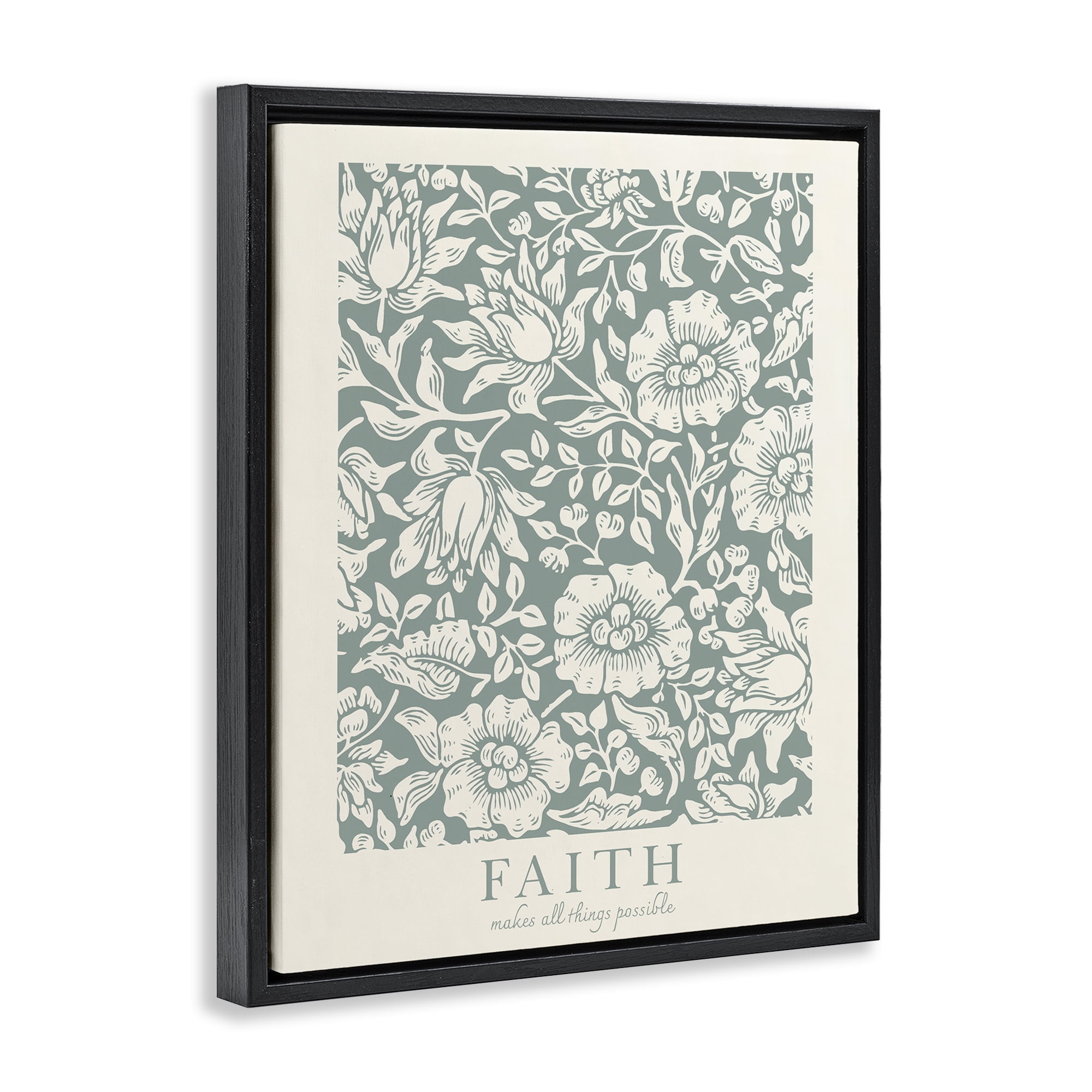 Stupell Industries Faith Quote with Floral Pattern Black Framed Floater Canvas Wall Art, design by Wild Apple Portfolio