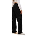 thumbnail image 6 of Sunnin Women Solid Color Button Elastic Waist Cargo Pants Casual Loose Hiking Lounge Pants with Pockets, 6 of 8